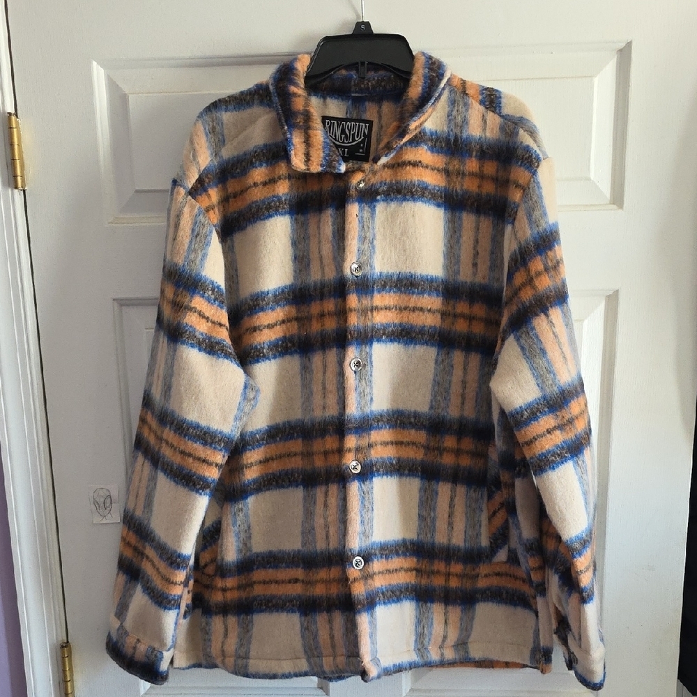 Ringspun Men's Checkered Heavy Shirt/Jacket Orange And Blue, Size XL, NWT
